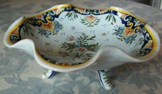 Vintage Fait Main (french Pottery) Hand Painted Roven 7.  5 " 3 Footed Bowl