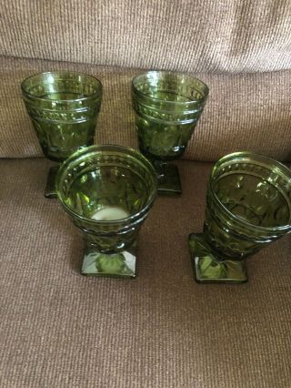 A Set Of 4 Vintage Green 5 - 1/2 " Drinking Glass Goblet On Pedestal