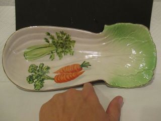 Vintage Celery Spoon Rest Gold Rimmed Kitchen Collectible Retro Mid Century