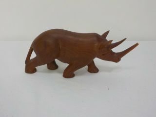 Vintage Hand Carved Wooden African Rhino Figure 7 " Length Blubx