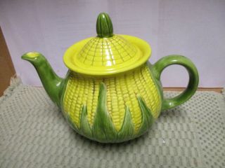 Vtg Pottery Shawnee Type Corn Pattern Teapot Signed 73 7  Top Of Lid