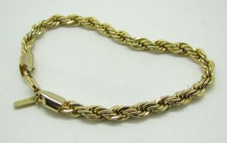 24kgb Yellow Gold Bonded Thick Rope Chain Bracelet Vintage 7.  5 " Long,  5mm Thick
