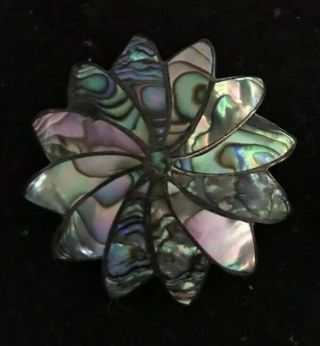 Vtg Sterling Silver 925 Pin Pendant Brooch Hecho Mexico Abalone Flower Star