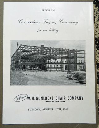 Vintage 1948 Wayland Ny Gunlocke Chair Company Cornerstone Program - Building