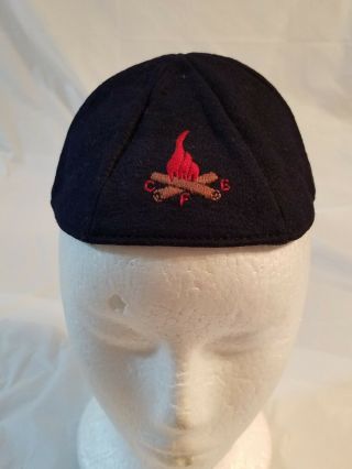 Vintage 1960s Wool Felt Camp Fire Girls Cap Hat Skull Cap Hat Girl Scouts W