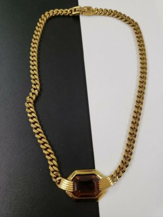 Vintage Monet Gold Tone Metal Amber Glass Accent Chain Necklace 16 " L