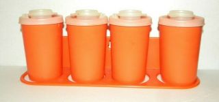 Vintage Tupperware 102 Orange Spice Rack 4 Shakers W/lids Wall Mount