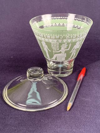 Jasperware Egyptian 1950s Vintage Green Glass Dish With Lid Bowl