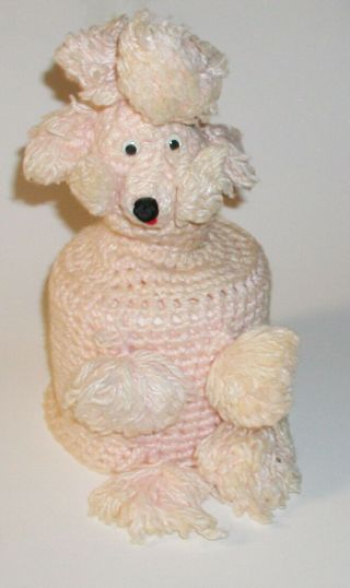 Vintage Handmade Knit Crochet Pink Poodle Toilet Paper Roll Cover Holder