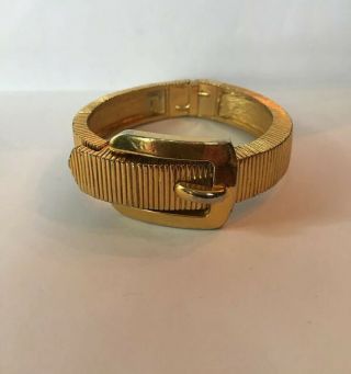Vintage Crown Trifari Gold Tone Textured Belt Buckle Cuff Bracelet