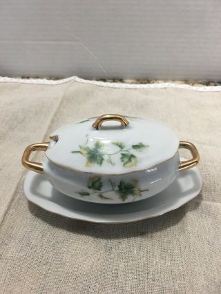 Vintage Royal Crown Green Leaves Small Covered Serving Dish Sugar?