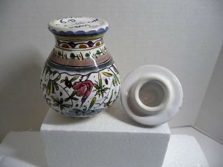 Vintage Ceramic Jar Hand Painted Ceramica Alcobaca Portugal Deer Birds EUC 4