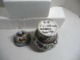 Vintage Ceramic Jar Hand Painted Ceramica Alcobaca Portugal Deer Birds EUC 5