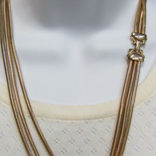 Vintage 3 Strand Necklace Gold Tone Snake Chain