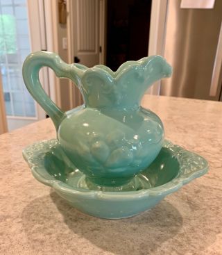 Vintage Camark Bowland Pitcher Turquoise 6” Tall Vgc