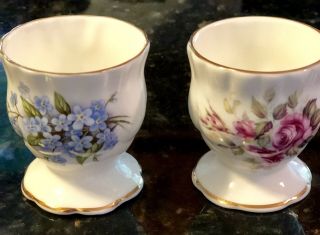 2 Vintage Egg Cups Bone China Hand Painted England 2