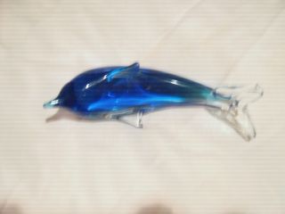 Vintage Dolphin Glass Figurine Sculpture Crystal Clear & Pale Blue