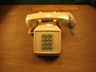 Vintage 1970`s Beige Tan Push Button Desk Phone Cortelco Modular