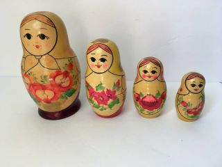 Vintage Matryoshka 6 " Russian Nesting Dolls Stacking Dolls Set Of 4 Made In Ussr