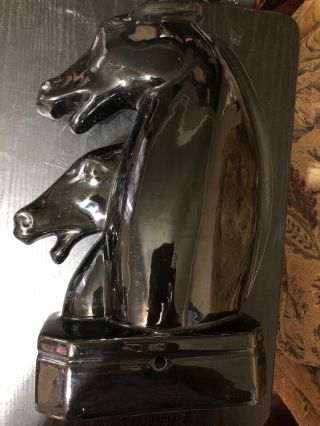 Vintage Mid Century Glazed Ceramic Lamp Base Only Horses Black 14” Tall