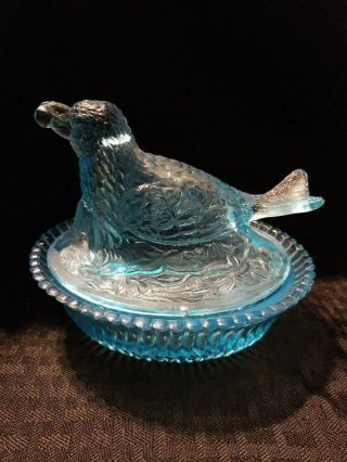 St Clair Vintage Glass Bird Berry In Mouth Blue Nest Basket