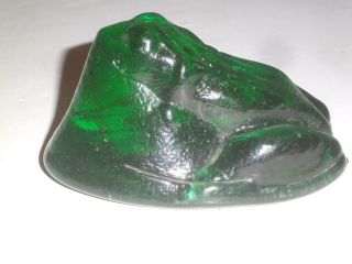 Vintage Green Glass Frog Paperweight Unusual Shape Looks Old