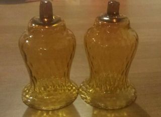 Set Of 2 Vintage Amber Glass Peg Votive Candle Holders Honeycomb Pattern/fluted