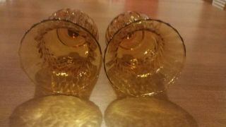 Set of 2 Vintage Amber Glass Peg Votive Candle Holders Honeycomb Pattern/fluted 3