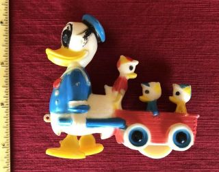 Vintage Plastic Donald Duck Ramp Walker Toy Usa Hewey Dewey & Louie