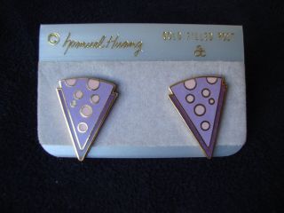 Vintage Samuel Huang Cloisonne Earrings Retro Abstract Lavender Pink & Purple