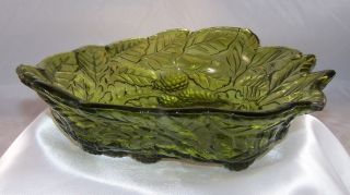 Indiana Glass Loganberry Leaf & Berry Candy Dish Bowl Green Glass Vintage 2