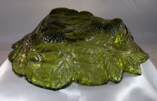 Indiana Glass Loganberry Leaf & Berry Candy Dish Bowl Green Glass Vintage 4