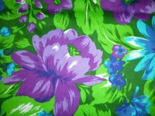 Vtg Hawaiian Barkcloth Fabric Purple Blue Turquoise Tropical Floral 44 " X 23 "