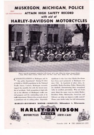 1949 Vintage Harley Davidson Police Motorcycles " Muskegon,  Michigan " Print Ad