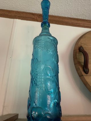 Vintage Aqua - Blue Tall Bottle Art - Glass (fruit - Designs All Over) With Lid