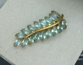 Vintage Feather Shaped Dress Fur Scarf Clip Aqua Ice Blue Prong Set Stones 3 "
