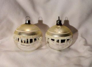 Vintage Set Of 2 Mercury Glass Glitter Christmas Ornament West Germany