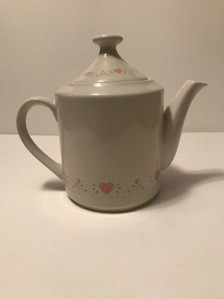 Vintage 1990 Corelle Forever Yours Hearts Porcelain 6 Cup Teapot