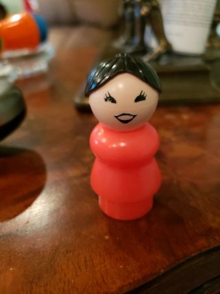 Vintage Fisher Price Little People Plastic Mom W/ Red Body Black Hair Vgc Rare