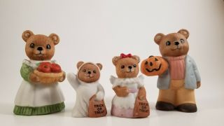 Homco Vintage Harvest Halloween Bear Family 5209 Porcelain Figurines Euc