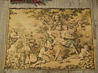Antique Vintage Tapestry Cherub Angel Ladies In Garden Scene 35.  5 X 25.  5 In.