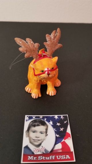 Mrstuff Pre - Holiday Vintage Calico Cat Reindeer Christmas Ornament