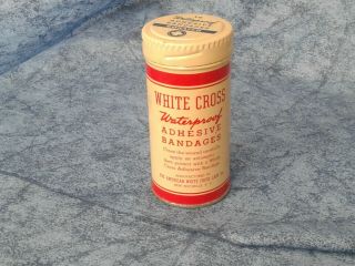 Vintage White Cross Waterproof Adhesive Bandage 3 1/2 " Round Tin