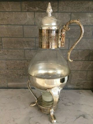 Vintage Silver Plated And Glass Ten Cup Carafe With Warmer