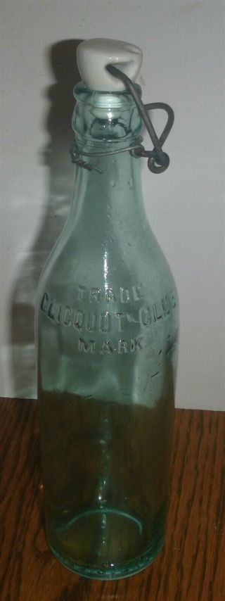 Vintage Club Embossed Lettering Aqua Blue Soda Bottle - 10 " Tall With Swing Top