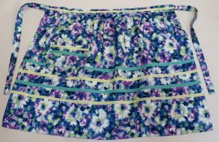Vintage Retro Cotton Half Apron Purple & Green Pattern 1950s