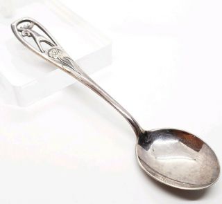 Vintage Hallmarked Swedish Sterling Silver Moose & Flower Embossed 4.  25 " Spoon