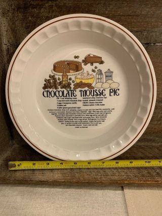 Rare Chocolate Mousse Vintage Hankook Ceramic Pie Plate Recipe 10 - 1/2 " Across