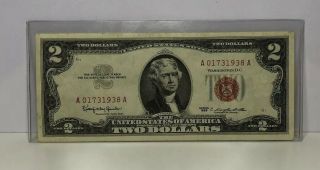 Vintage 1963 Red Seal $2 Dollar Bill U.  S.  Currency Circulated