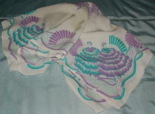 Vintage Linen Tablecloth Screen Printed Design Crinoline Ladies Fans C1940 - 50s
